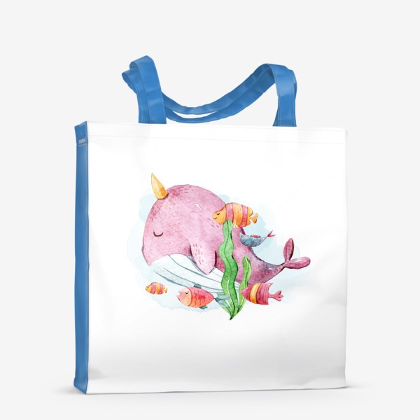 Сумка-шоппер «Акварельный кит. Милая детская иллюстрация. Детский принт на футболку, сумку»