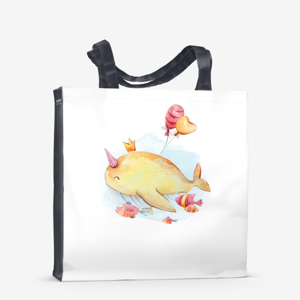 Сумка-шоппер «Акварельный кит. Милая детская иллюстрация. Детский принт на футболку, сумку»