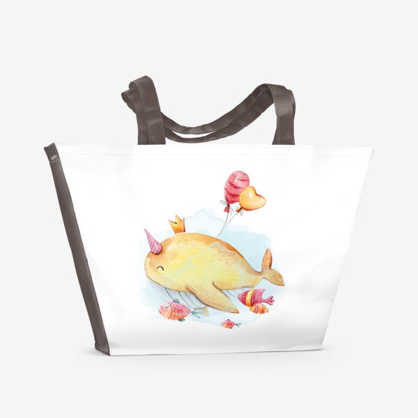Пляжная сумка «Акварельный кит. Милая детская иллюстрация. Детский принт на футболку, сумку»
