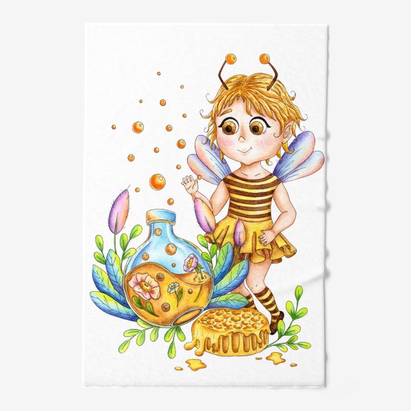Полотенце «Девочка пчелка акварель / Мультяшная пчела»