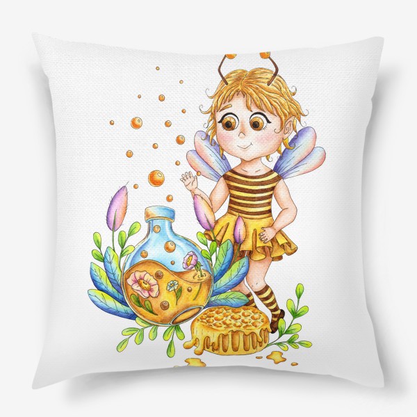 Подушка «Девочка пчелка акварель / Мультяшная пчела»