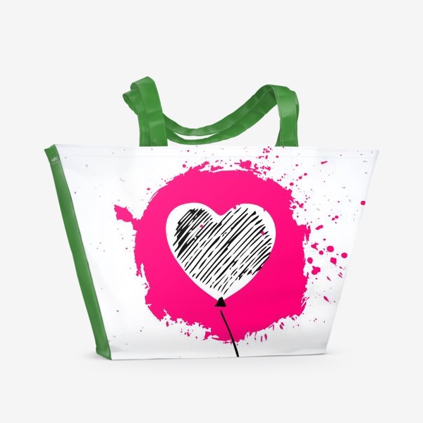 Пляжная сумка «Сердце в виде кляксы, стилизованное сердце в виде шара и надпись Love»
