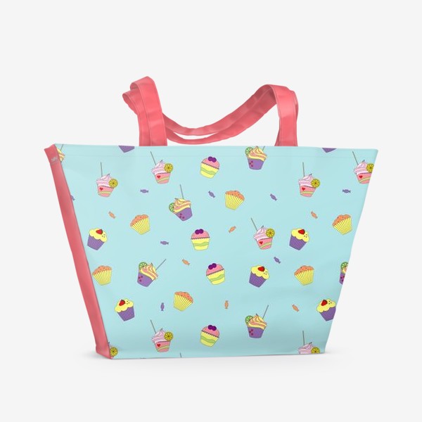 Пляжная сумка «вкусный сладкий узор с пирожными и панкейками»