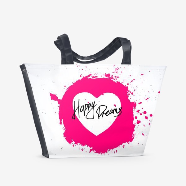 Пляжная сумка «Стилизованное сердце в виде кляксы с надписью Happy Dreams и Love»