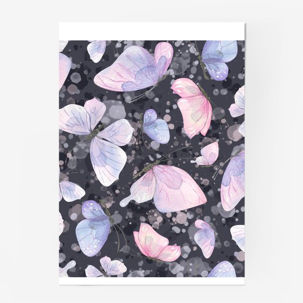 Постер «Розовые, сиреневые бабочки. Акварельный паттерн.»