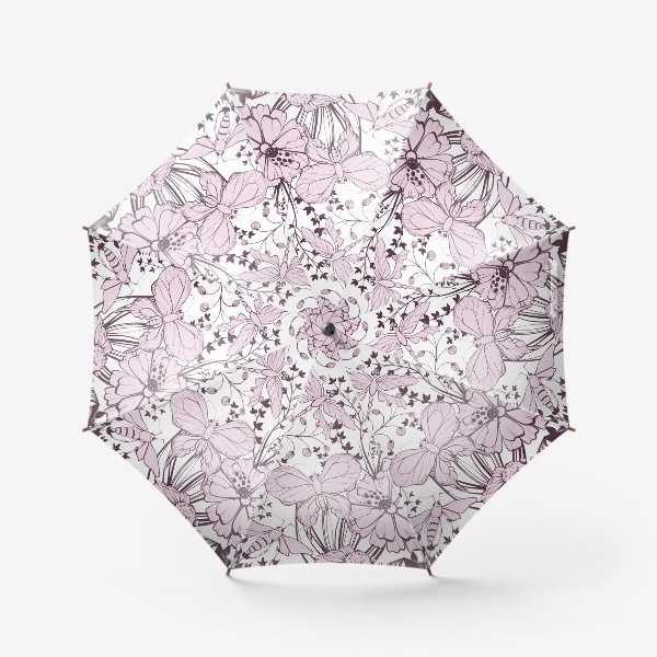 Зонт «Бабочки стрекозы мотыльки на лугу в розовом цвете»