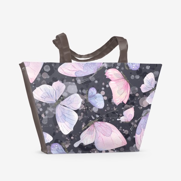 Пляжная сумка «Розовые, сиреневые бабочки. Акварельный паттерн.»