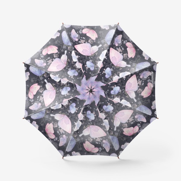 Зонт «Розовые, сиреневые бабочки. Акварельный паттерн.»