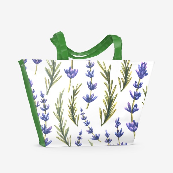 Пляжная сумка «Лаванда цветы и веточки. Акварельный паттерн.»