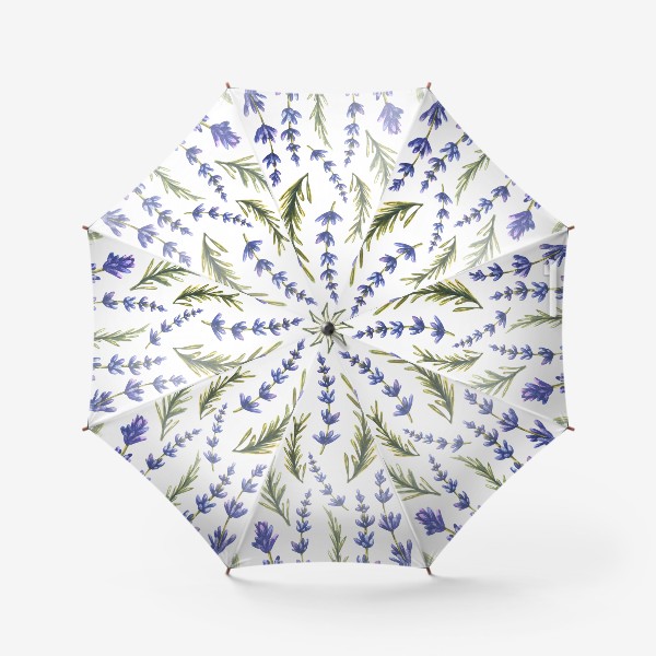 Зонт «Лаванда цветы и веточки. Акварельный паттерн.»