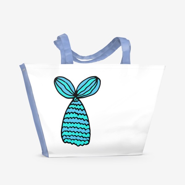 Пляжная сумка «хвост русалки, бирюзово голубой рыбий хвост русалки в мультяшном стиле детский принт»
