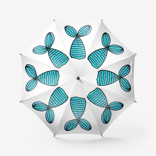 Зонт «хвост русалки, бирюзово голубой рыбий хвост русалки в мультяшном стиле детский принт»
