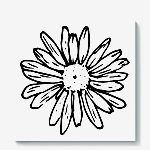Холст &laquo;ромашка летний цветок, вид сверху скетч черный контур простой принт полевого цветка&raquo;