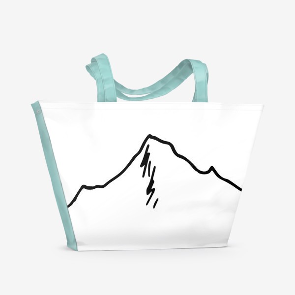 Пляжная сумка «Горы одной линией. рисунок скалы черный контур. простой пейзаж»