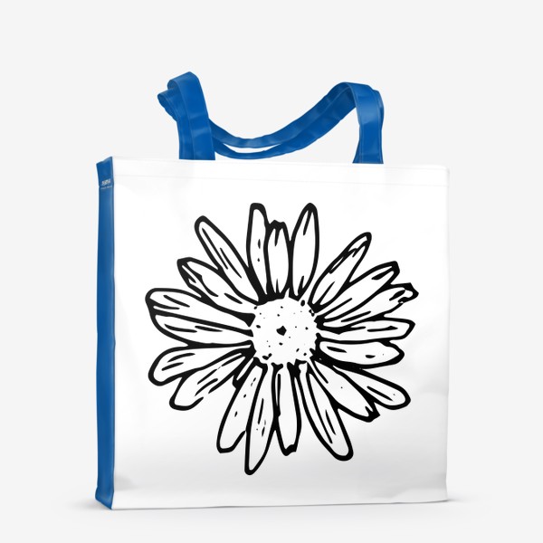 Сумка-шоппер «ромашка летний цветок, вид сверху скетч черный контур простой принт полевого цветка»