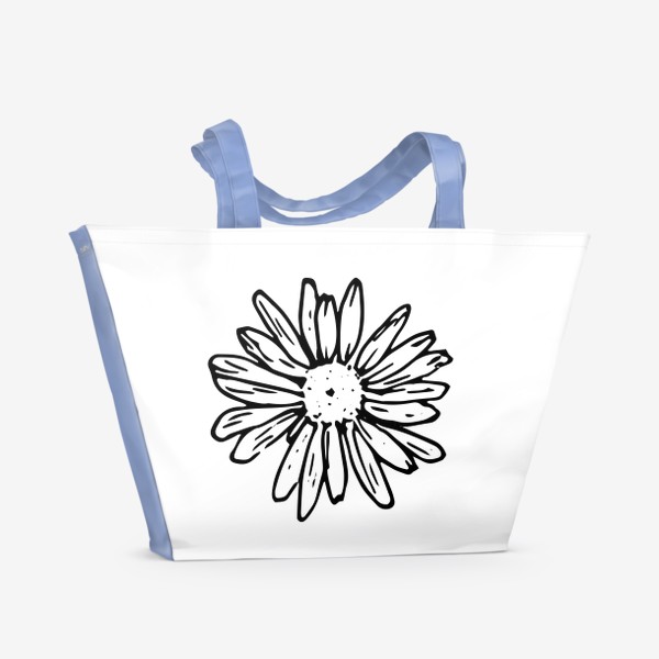 Пляжная сумка «ромашка летний цветок, вид сверху скетч черный контур простой принт полевого цветка»