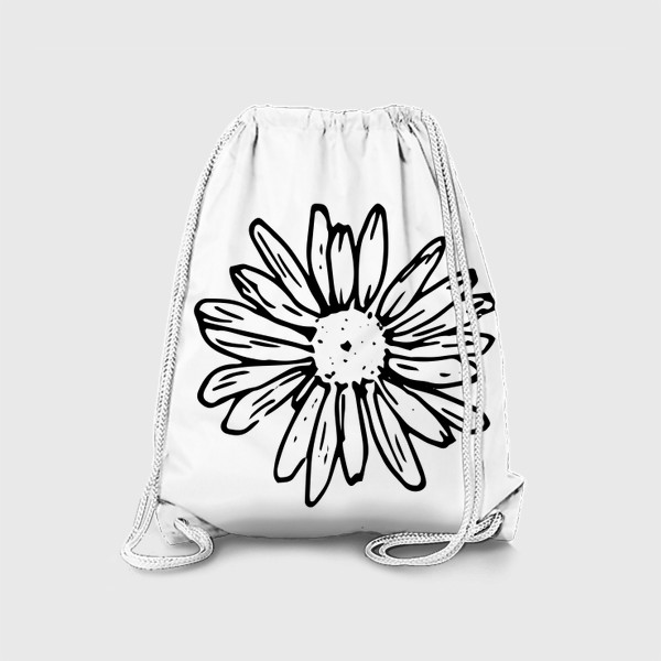 Рюкзак «ромашка летний цветок, вид сверху скетч черный контур простой принт полевого цветка»