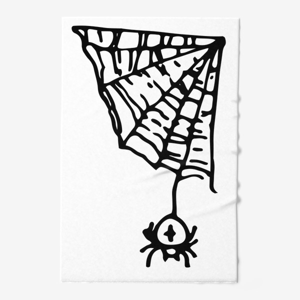 Полотенце «паук в углу на паутине. простой рисунок паука с крестом на спине висит на треугольной паутине, черной линией.»