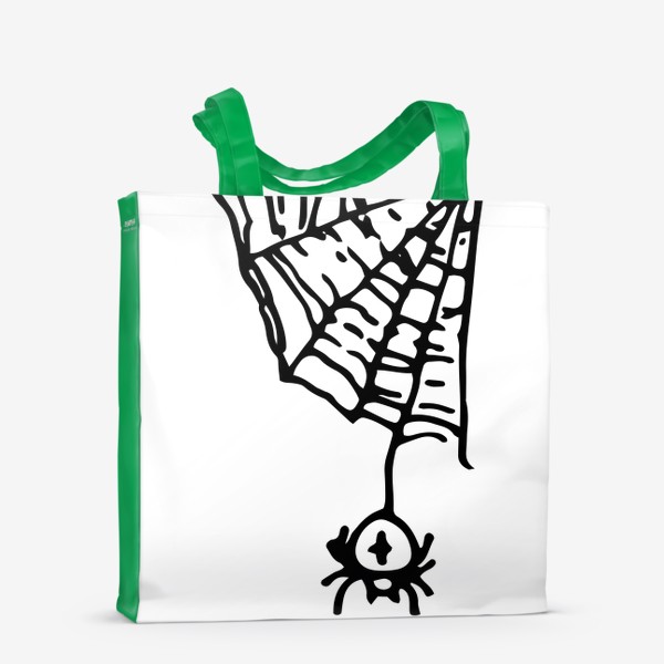 Сумка-шоппер «паук в углу на паутине. простой рисунок паука с крестом на спине висит на треугольной паутине, черной линией.»