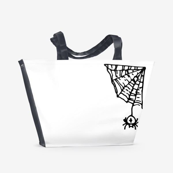 Пляжная сумка «паук в углу на паутине. простой рисунок паука с крестом на спине висит на треугольной паутине, черной линией.»