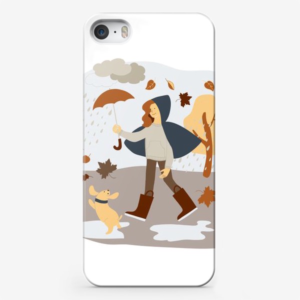 Чехол iPhone «Прогулка с собакой под дождем»