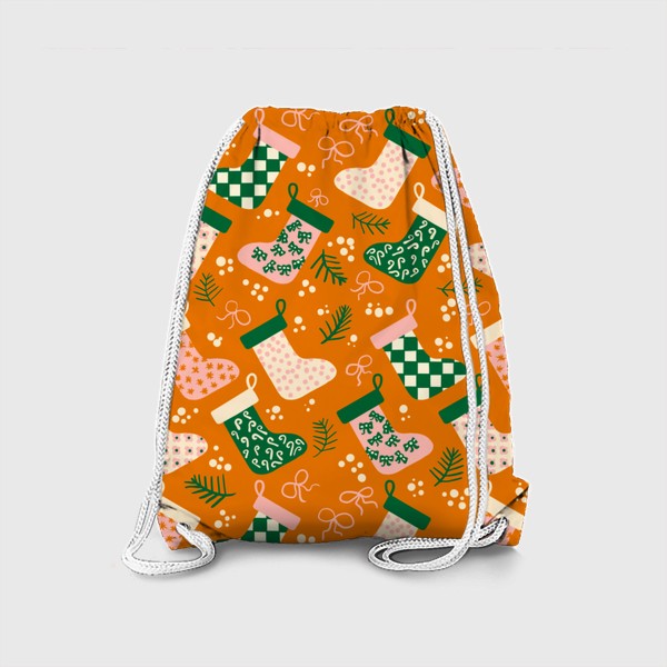 Рюкзак «Узор Новый год Рождество носки подарки оранжевый зелёный розовый »