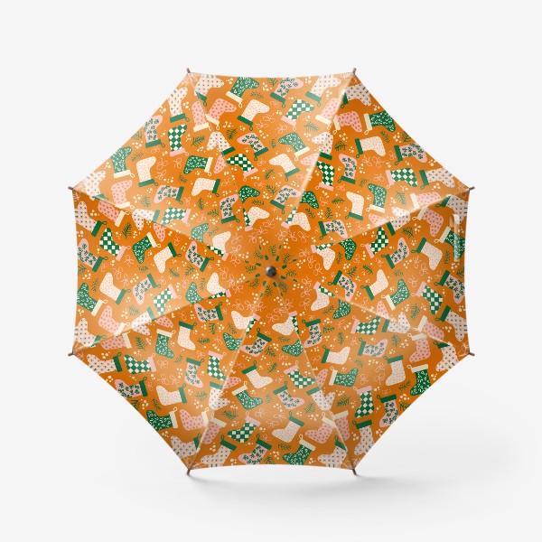 Зонт «Узор Новый год Рождество носки подарки оранжевый зелёный розовый »
