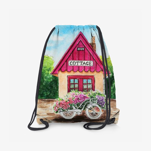 Рюкзак «Коттедж и велосипед в цветах.»