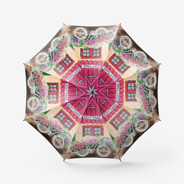 Зонт «Коттедж и велосипед в цветах.»