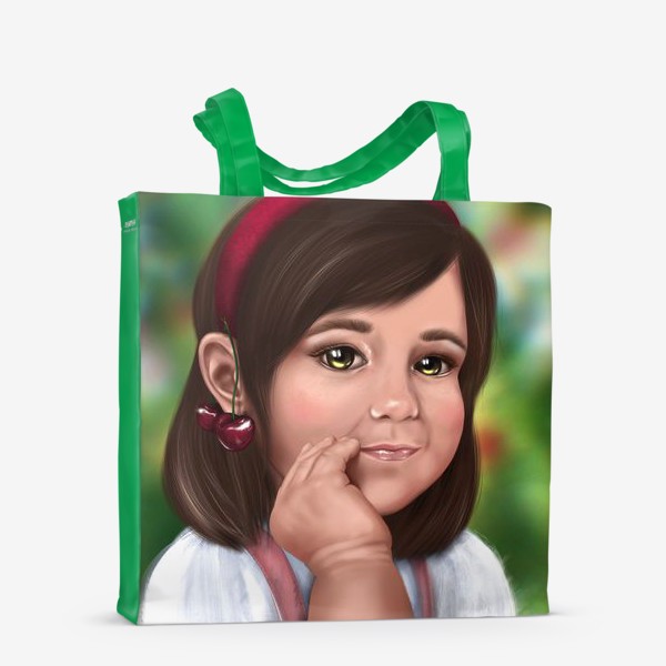 Сумка-шоппер «Милая маленькая девочка малышка с коричневыми волосами и вишнёвыми серёжками»