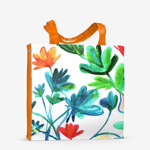 Сумка-шоппер «Цветущие растения летом. Акварельная живопись»