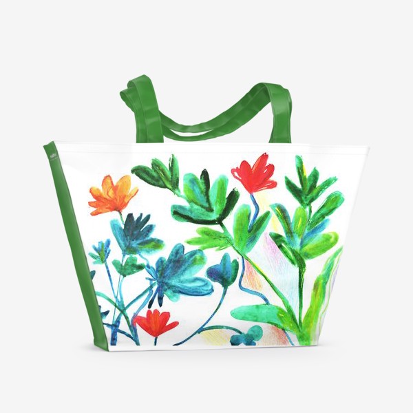 Пляжная сумка «Цветущие растения летом. Акварельная живопись»
