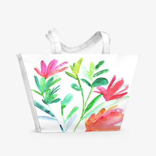 Пляжная сумка &laquo;Акварельные цветы, букет красных цветов, скетч&raquo;