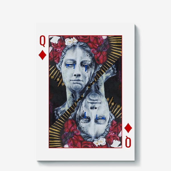 Холст «Королева драмы. Коллаж в виде игральной карты, красная карточная королева »