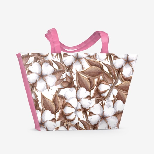 Пляжная сумка «Хлопок, цветы хлопка, бесшовный паттерн»