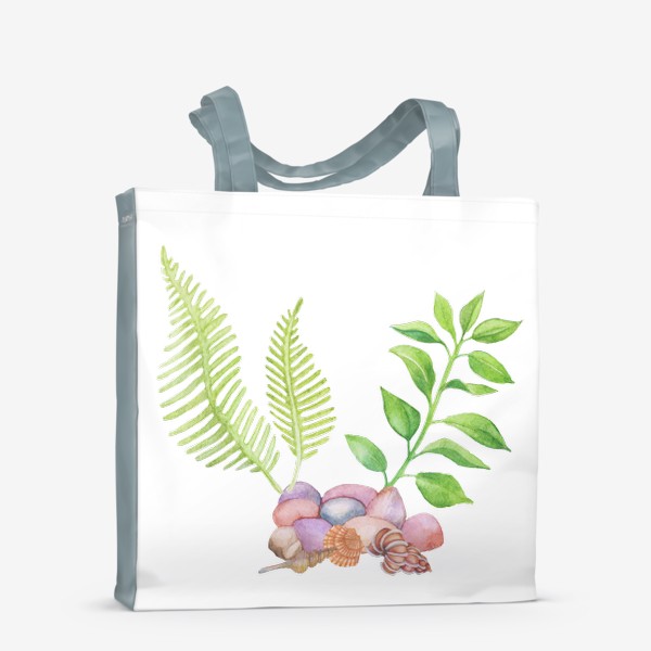 Сумка-шоппер «Морская иллюстрация с ракушками и водорослями»