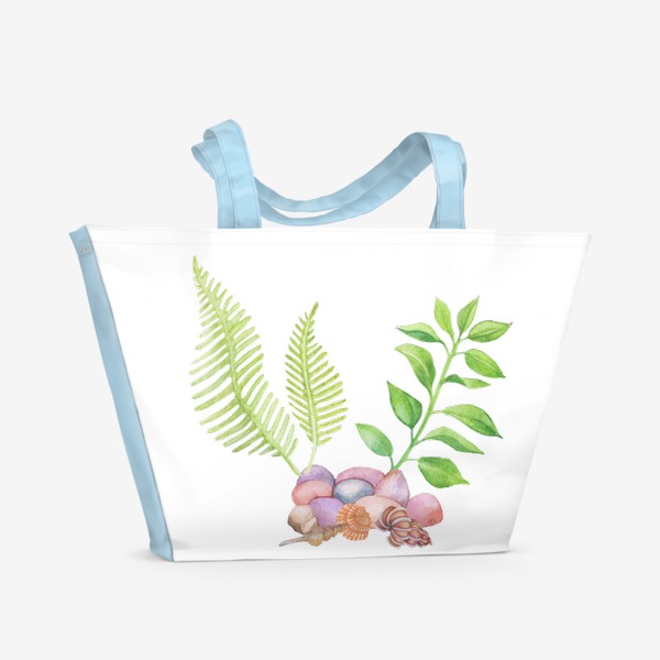 Пляжная сумка «Морская иллюстрация с ракушками и водорослями»