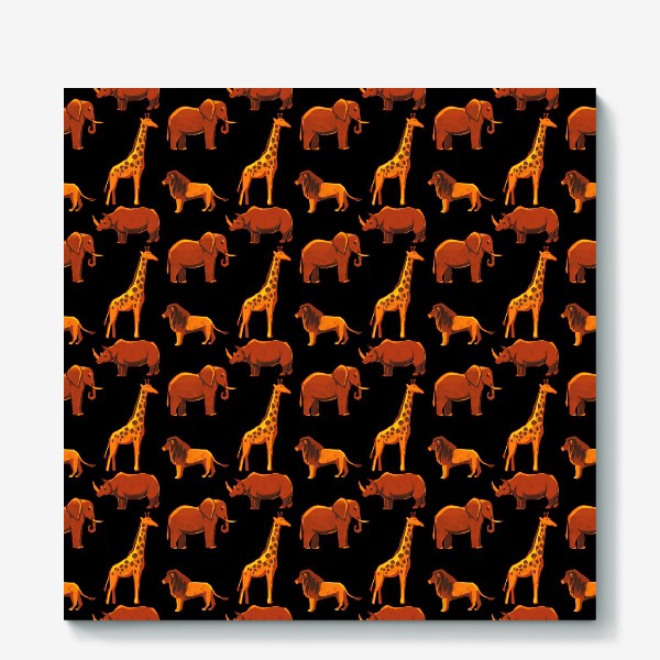 Холст &laquo;Паттерн животными (лев, слон, жираф, носорог) из Африканской этнической серии&raquo;