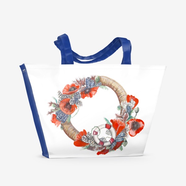 Пляжная сумка «Морской венок с кораллами и маками»