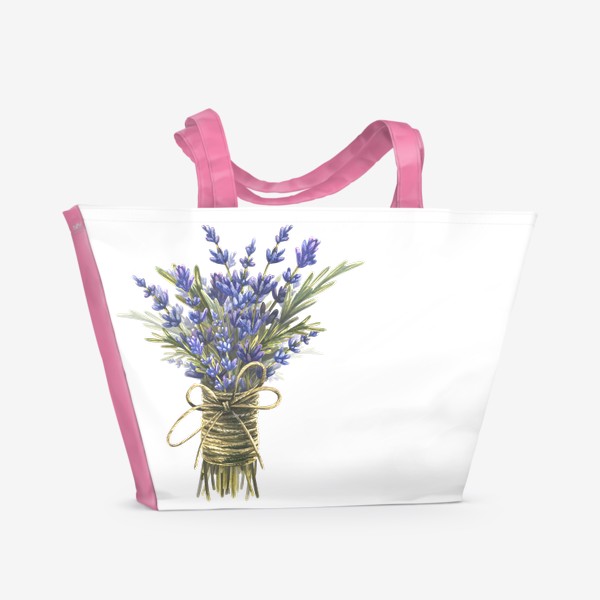 Пляжная сумка «Букет, цветы лаванда. Прованс. Акварель. »