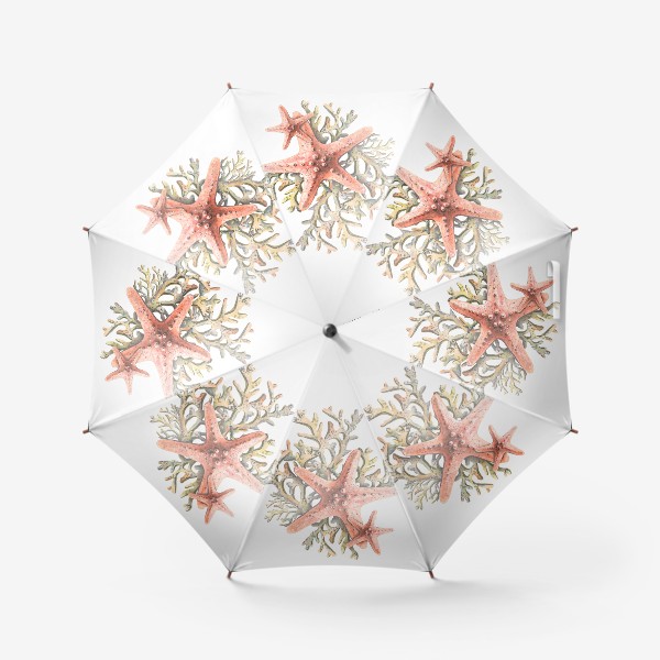 Зонт «Морские звезды, кораллы. Акварель.»