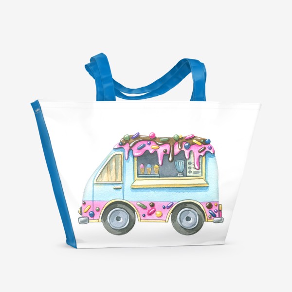 Пляжная сумка «Машинка с мороженым. Акварель.»