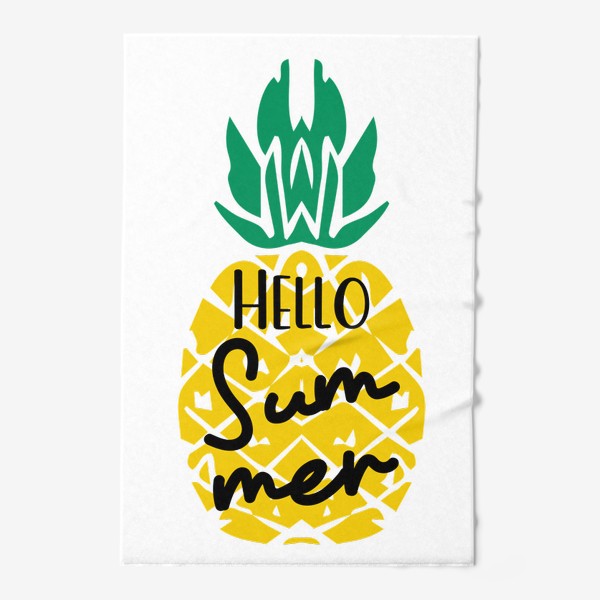 Полотенце &laquo;ананас с надписью привет лето. летний принт желтый ананас с фразой hello summer&raquo;