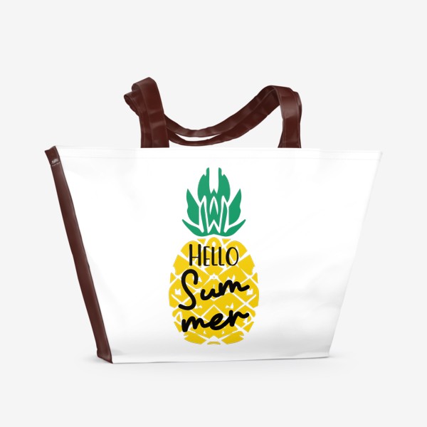 Пляжная сумка &laquo;ананас с надписью привет лето. летний принт желтый ананас с фразой hello summer&raquo;