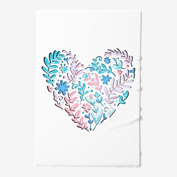 Полотенце «сердце с растениями и цветами розового и бирюзового цвета. нарисованное в дудл стиле милое сердце из листиков»