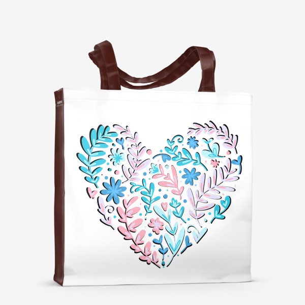 Сумка-шоппер «сердце с растениями и цветами розового и бирюзового цвета. нарисованное в дудл стиле милое сердце из листиков»