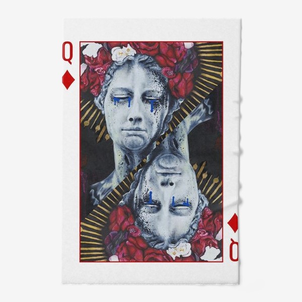 Полотенце &laquo;Королева драмы. Коллаж в виде игральной карты, красная карточная королева &raquo;