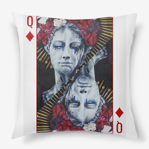 Подушка «Королева драмы. Коллаж в виде игральной карты, красная карточная королева »