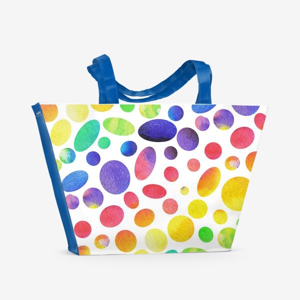 Пляжная сумка &laquo;Разноцветные, акварельные круги и овалы на белом фоне. паттерн.&raquo;