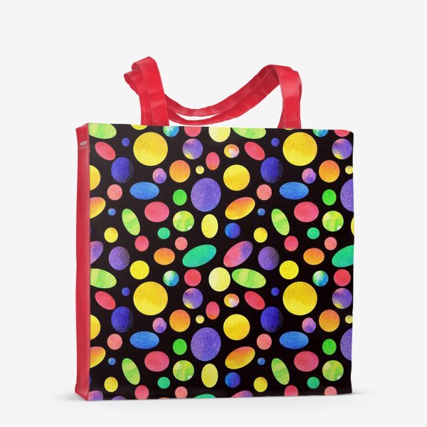 Сумка-шоппер «Разноцветные круги и овалы на черном фоне»